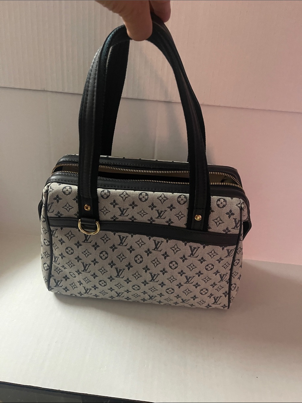 Louis Vuitton Gray and Black Monogram Satchel